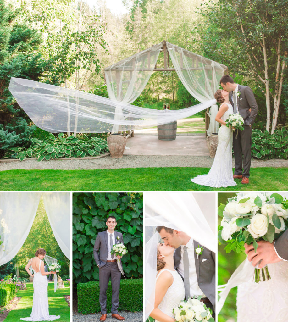 collage of wedding couple at jardin del sol venue in snohomish washington