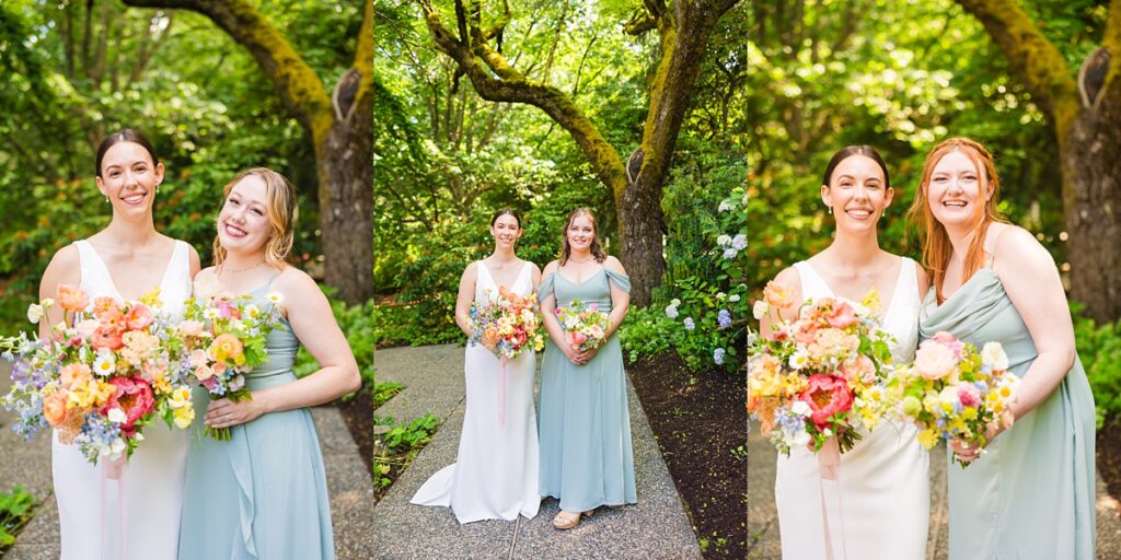 Bride and groom embracing during their Robinswood House wedding in Bellevue on a sunny summer day