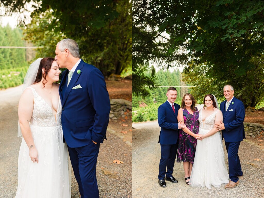Jade and Sam smiling during their same-sex wedding at Trinity Tree Farm in Issaquah