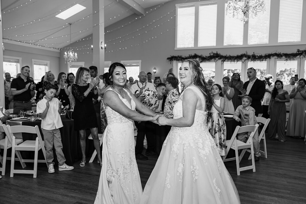 Same-sex wedding ceremony for Crystle and Leona at Trinity Tree Farm in Washington