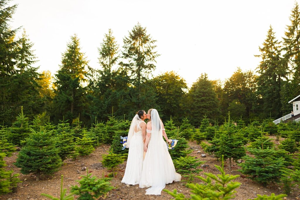 Same-sex wedding ceremony for Crystle and Leona at Trinity Tree Farm in Washington