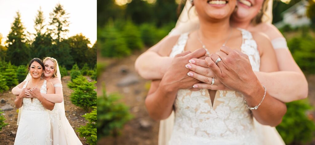 Same-sex wedding ceremony for Crystle and Leona at Trinity Tree Farm in Washington