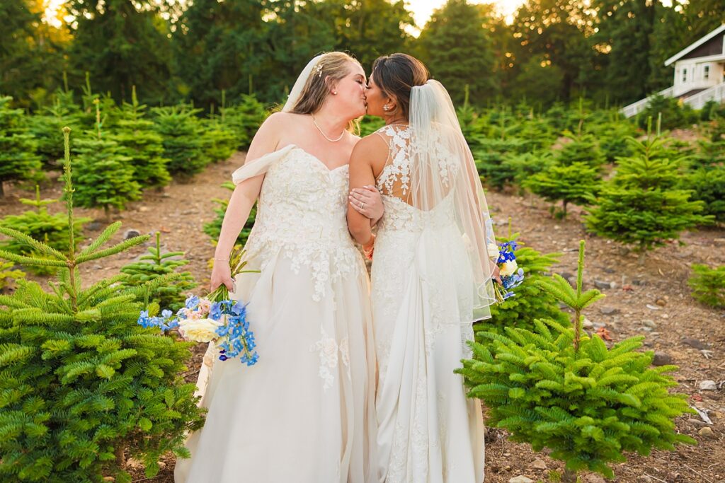 Same-sex wedding ceremony for Crystle and Leona at Trinity Tree Farm in Washington