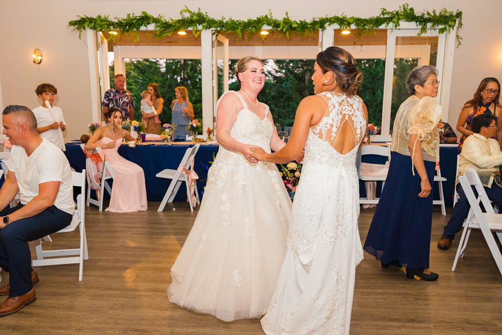 Same-sex wedding ceremony for Crystle and Leona at Trinity Tree Farm in Washington
