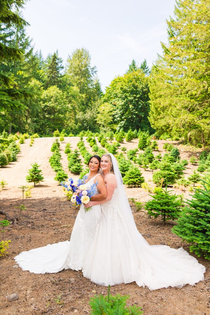 Same-sex wedding ceremony for Crystle and Leona at Trinity Tree Farm in Washington