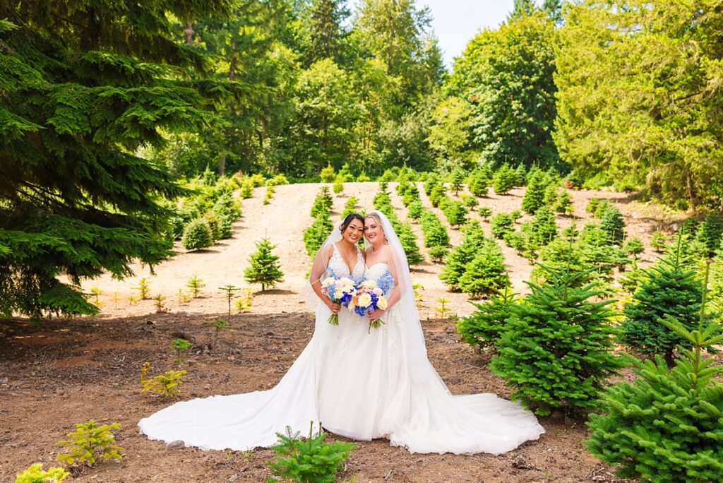 Same-sex wedding ceremony for Crystle and Leona at Trinity Tree Farm in Washington