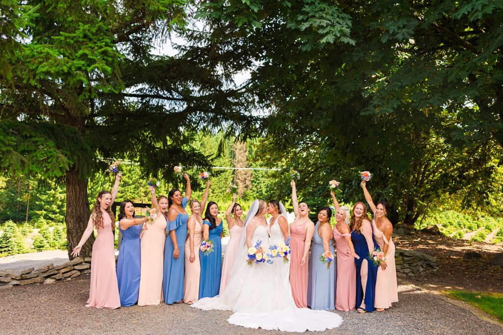Same-sex wedding ceremony for Crystle and Leona at Trinity Tree Farm in Washington