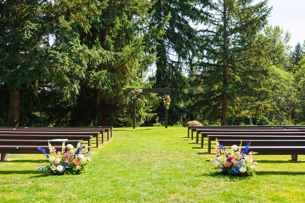 Same-sex wedding ceremony for Crystle and Leona at Trinity Tree Farm in Washington