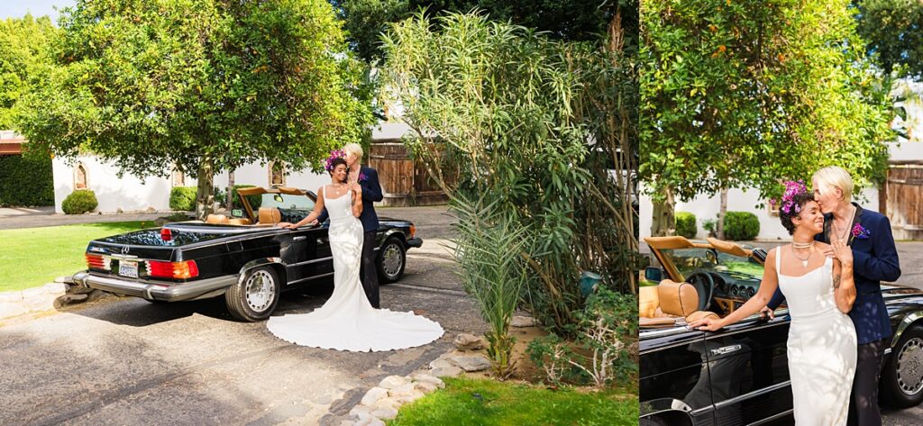 Same-sex couple ceremony setup at a Cree Estate wedding in Palm Springs with colorful seating