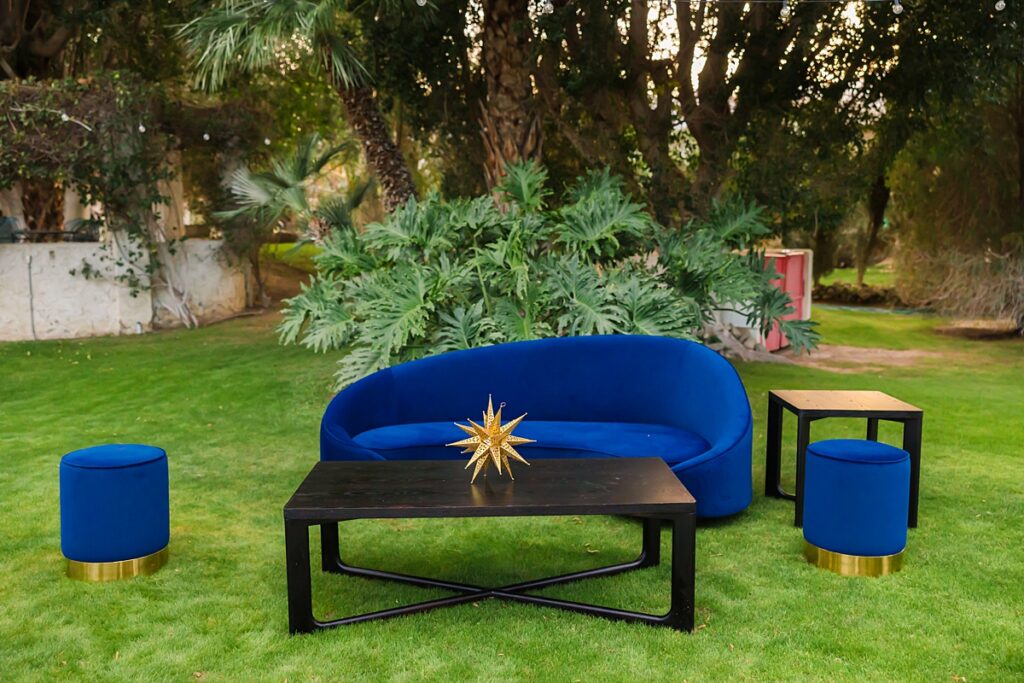 Same-sex couple ceremony setup at a Cree Estate wedding in Palm Springs with colorful seating